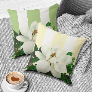 Magnolia Bloom Gestripptes 20"x20" Reversible Pi Kissen