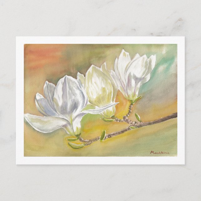 Magnolia Blooming Watercolor von E. Mashkina Postkarte (Vorderseite)