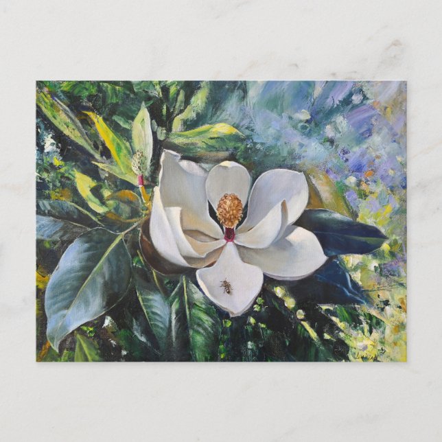 Magnolia Blossom Ölgemälde der Naturharmonie Postkarte (Vorderseite)