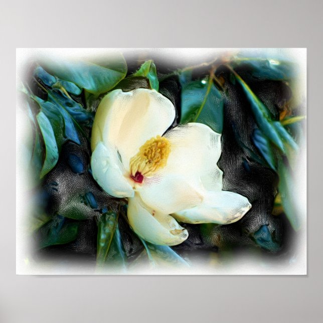 Magnolia Blossom Ölgemälde Digitale Kunst Poster (Vorne)