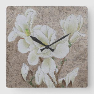 Magnolia Blossom Quadratische Wanduhr