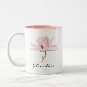 Magnolia Blossom Wasserfarbe mit Ihrem Namen Zweifarbige Tasse