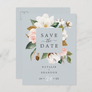 Magnolia Blue Gray Save the Date Postkarte