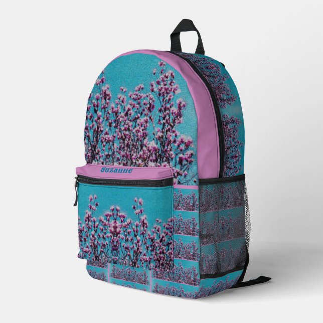 Magnolia blüht Blauer Himmel Personalisiert Bedruckter Rucksack (Rückseitige Ecke Rechts)