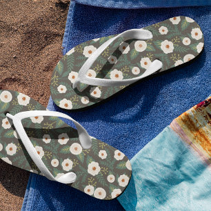 Magnolia blüht florale Monogramm Flip Flops
