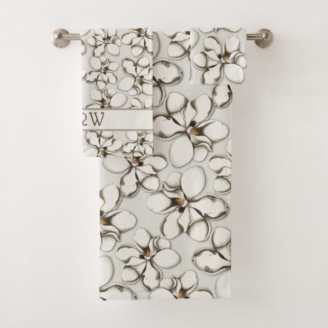 Magnolia blüht neutrales graues Badetuch-Set Badhandtuch Set (Insitu)