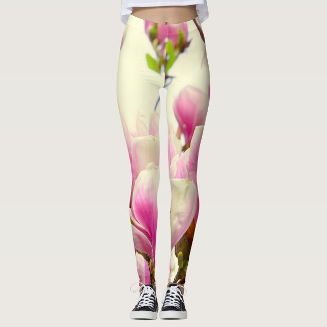 Magnolia Blume Botanisches Blumenblossom Leggings (Vorderseite)
