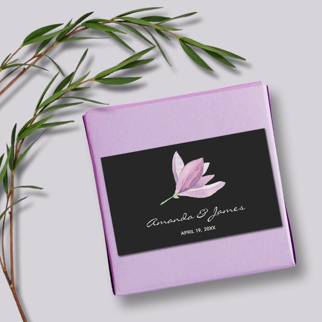 Magnolia Blume Hochzeit Rechteckiger Aufkleber (Magnolia Floral Wedding Favor Black Rectangle Stickers)