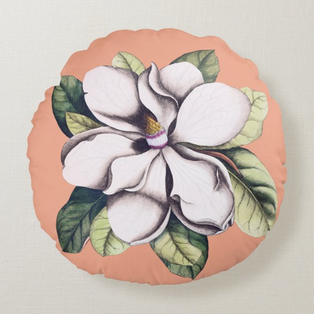 Magnolia-Blume Rundes Kissen (Vorderseite)