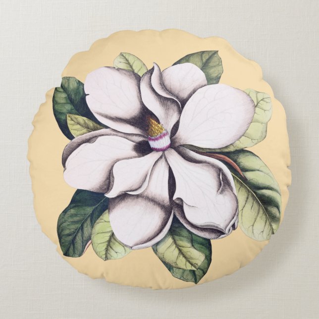 Magnolia-Blume Rundes Kissen (Vorderseite)