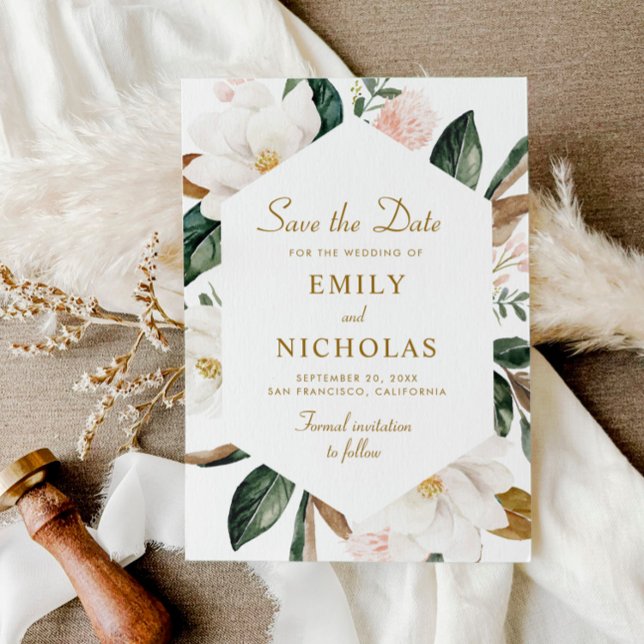 Magnolia Blumenhochzeit speichern Sie die Dattelka Save The Date (Von Creator hochgeladen)