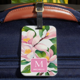 Magnolia Botanische Moderne Kunst rosa Monogramm Gepäckanhänger