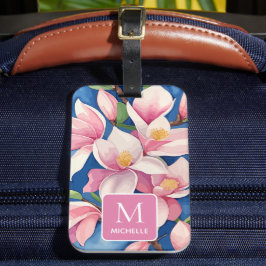 Magnolia Botanische Moderne Kunst rosa Monogramm Gepäckanhänger