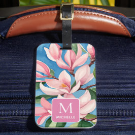 Magnolia Botanische Moderne Kunst rosa Monogramm Gepäckanhänger