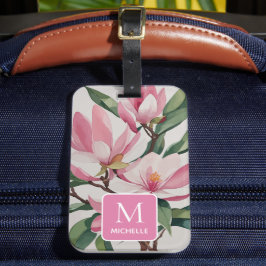 Magnolia Botanische Moderne Kunst rosa Monogramm Gepäckanhänger