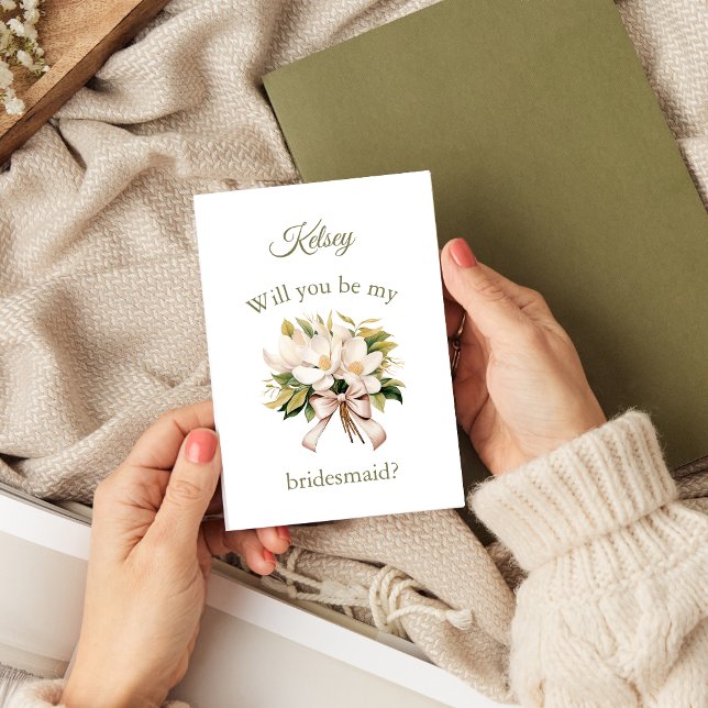 Magnolia Bouquet | Bridesmaid-Vorschlagskarte Ankündigung (Magnolia Bouquet Bridesmaid Proposal Card)