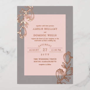 Magnolia Buds Blush Gray Rose Gold Wedding Folieneinladung