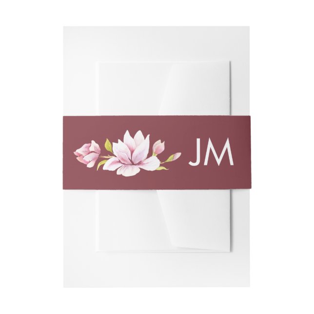 Magnolia Burgundy Monogram Floral Wedding Einladungsbanderole (Vorderseite Beispiel)