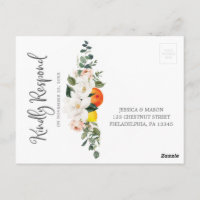 Magnolia Citrus Floral Wedding RSVP Postcard