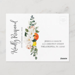 Magnolia Citrus Floral Wedding RSVP Postcard Postkarte