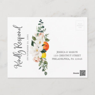 Magnolia Citrus Floral Wedding RSVP Postcard Postkarte