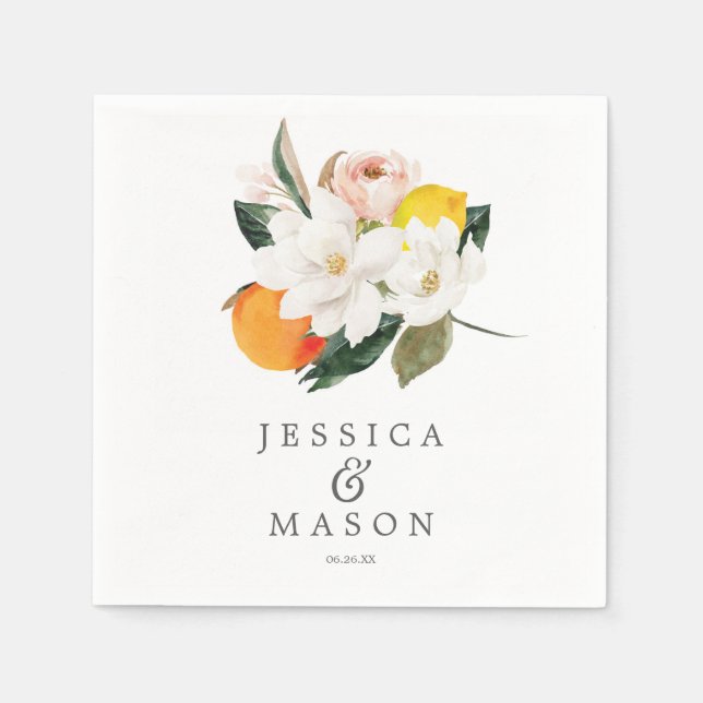 Magnolia Citrus Wedding Napkin Cocktail Napkin Serviette (Vorderseite)
