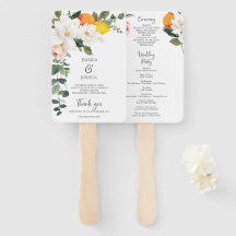 Magnolia Citrus Wedding Program Fan Editable Back
