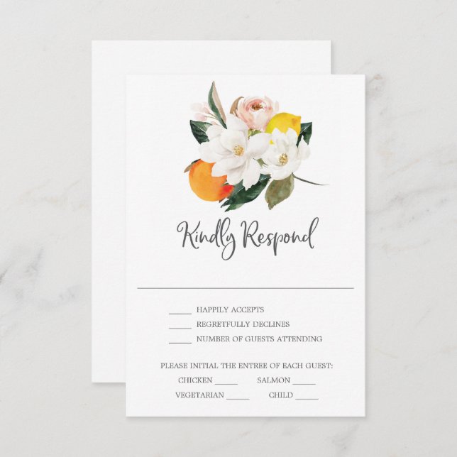 Magnolia Citrus Wedding RSVP Card Einladung (Vorne/Hinten)