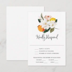 Magnolia Citrus Wedding RSVP Card Einladung