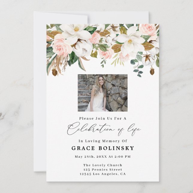 Magnolia & Cotton Feier zum Leben lädt ein Einladung (Vorderseite)