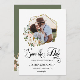 Magnolia Cotton Floral Blätter Goldenes geometrisc Save The Date