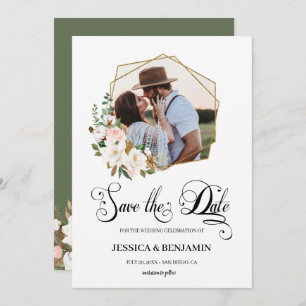 Magnolia Cotton Floral Blätter Goldenes geometrisc Save The Date