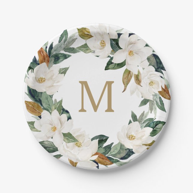 Magnolia Cotton Monogram Paper-Teller Pappteller (Vorderseite)