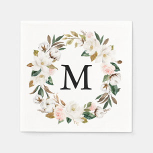 Magnolia Cotton Monogram Wedding Cocktail Serviette