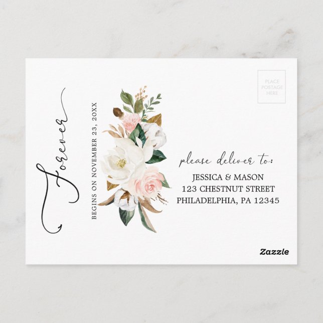 Magnolia Cotton Wedding RSVP Postcard Postkarte (Rückseite)