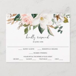 Magnolia Cotton Wedding RSVP Postcard Postkarte