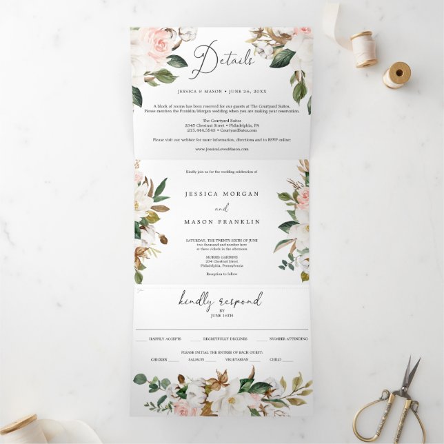 Magnolia Cotton Wedding Tri-Fold Einladungen UAWG (Innenseite)