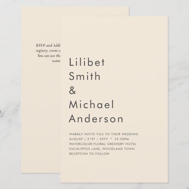 Magnolia Cream Modern Wedding Typografy (Vorne/Hinten)