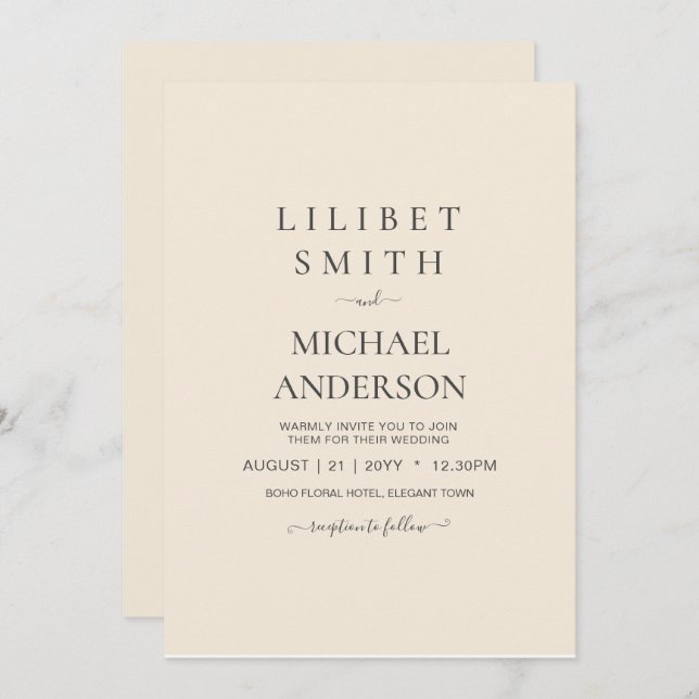 Magnolia Cream Modern Wedding Typografy Einladung (Vorne/Hinten)