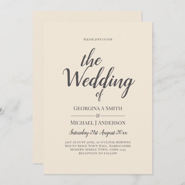 Magnolia Cream Modern Wedding Typografy Einladung (Vorne/Hinten)