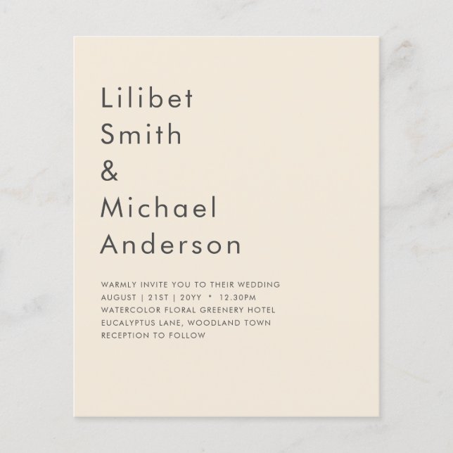 Magnolia Cream Modern Wedding Typografy Flyer (Vorne)