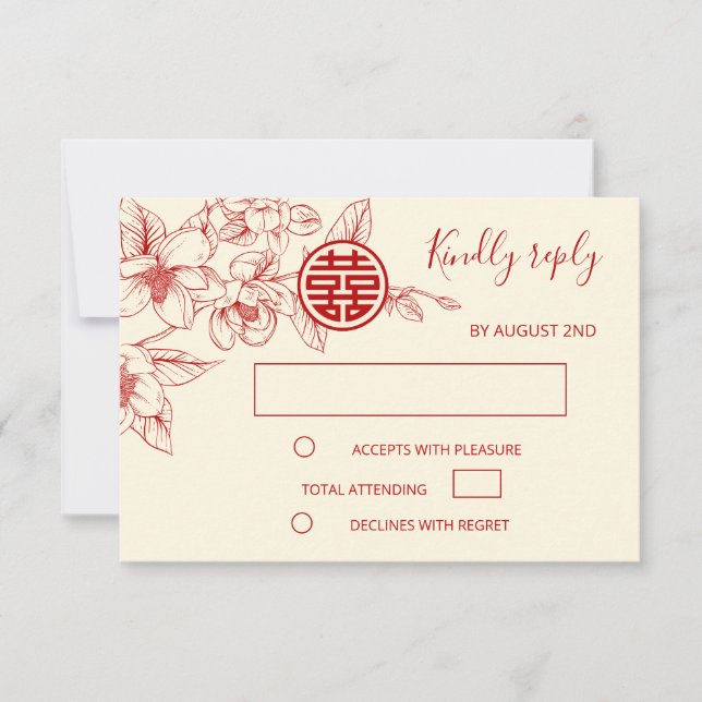 Magnolia Cream Red Chinese Wedding RSVP (Vorderseite)