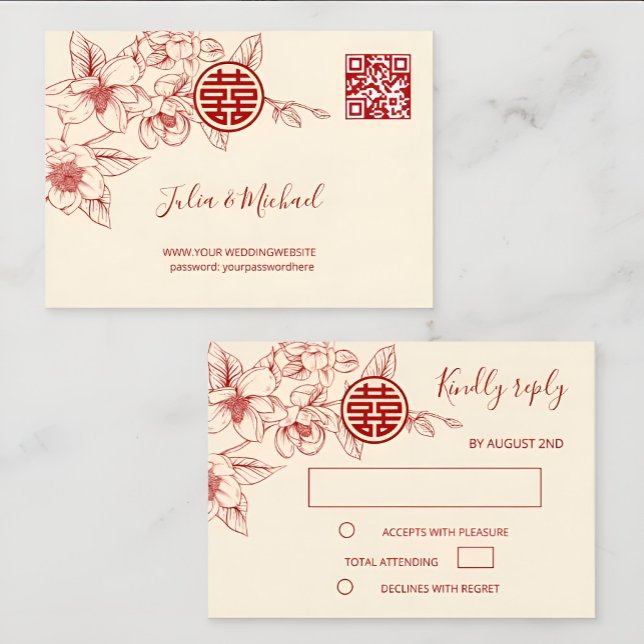 Magnolia Cream Red Chinese Wedding RSVP (Von Creator hochgeladen)