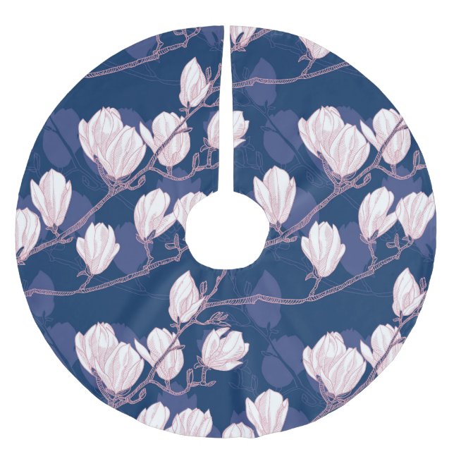 Magnolia Elegance: Frühlingsblut der Marine Polyester Weihnachtsbaumdecke (Vorderseite)