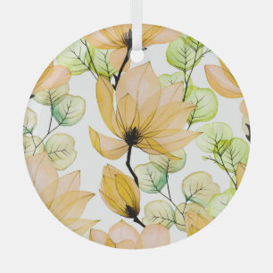 Magnolia Eukalyptus: Aquarellfarben - Nahtlose Pri Ornament Aus Glas