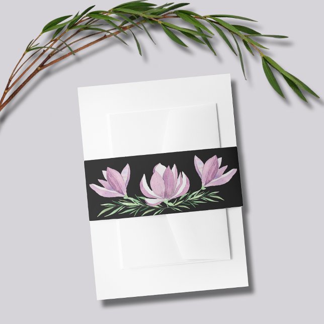 Magnolia Flora Einladungsbanderole (Watercolor Magnolia Floral Wedding Invitation Belly Band)