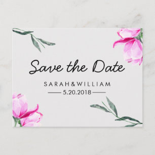 Magnolia Floral Aquarell Save The Date Postkarte