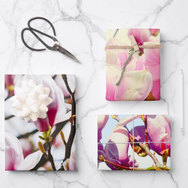 Magnolia Floral Elegante Geschenkpapier Set (Vorderseite)