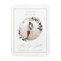 Magnolia Floral Gold Circle Foto Save the Date