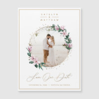 Magnolia Floral Gold Circle Foto Save the Date